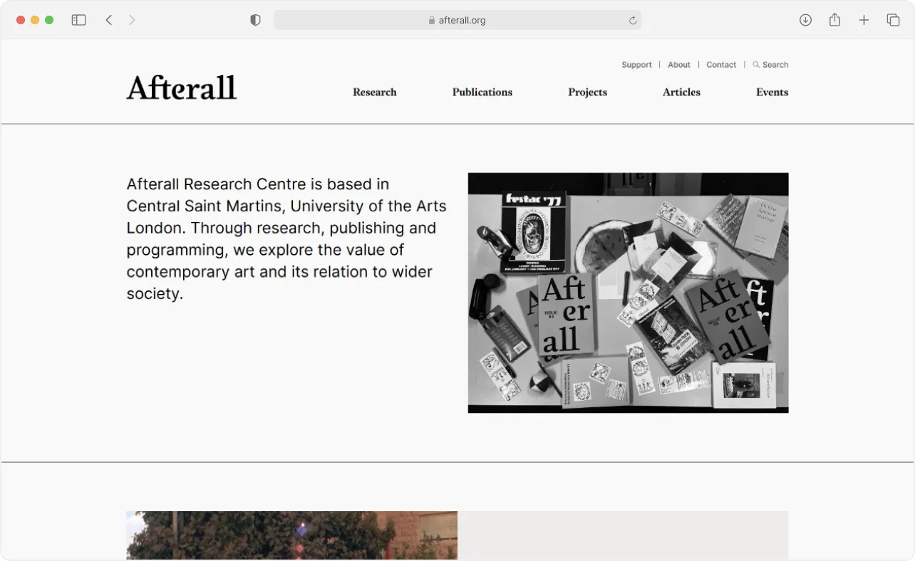 The Afterall Research Center website as of 2026