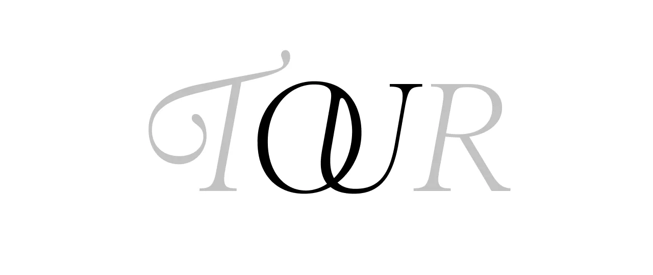 The `OU` ligature in Romie Italic. The `U`'s left stem nests inside the closed counter of `O`.